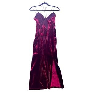 Tobi large velvet maroon maxi dress side split formal wedding Y2K vamp holiday